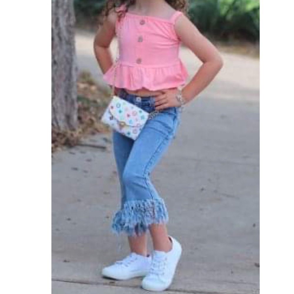 Distressed Denim Capri Pants